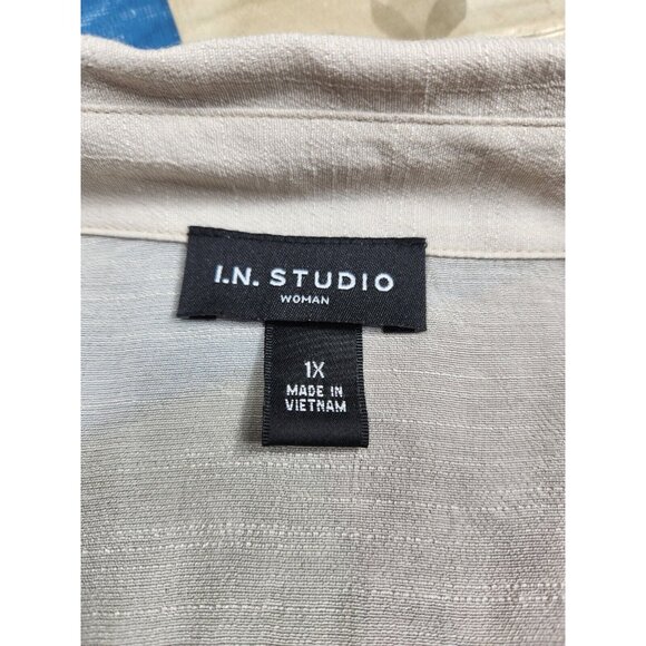 I.N. Studio Women's Top Blouse Size 1X Button Front Roll-Tab Sleeves Sand (24) - Picture 11 of 12